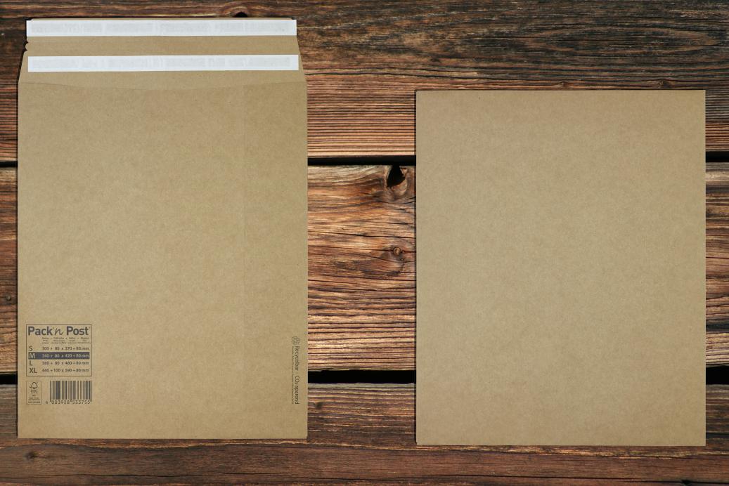 Versandbeutel 340x420 mm Haftklebend Braun 110 g/qm Falte 80 mm